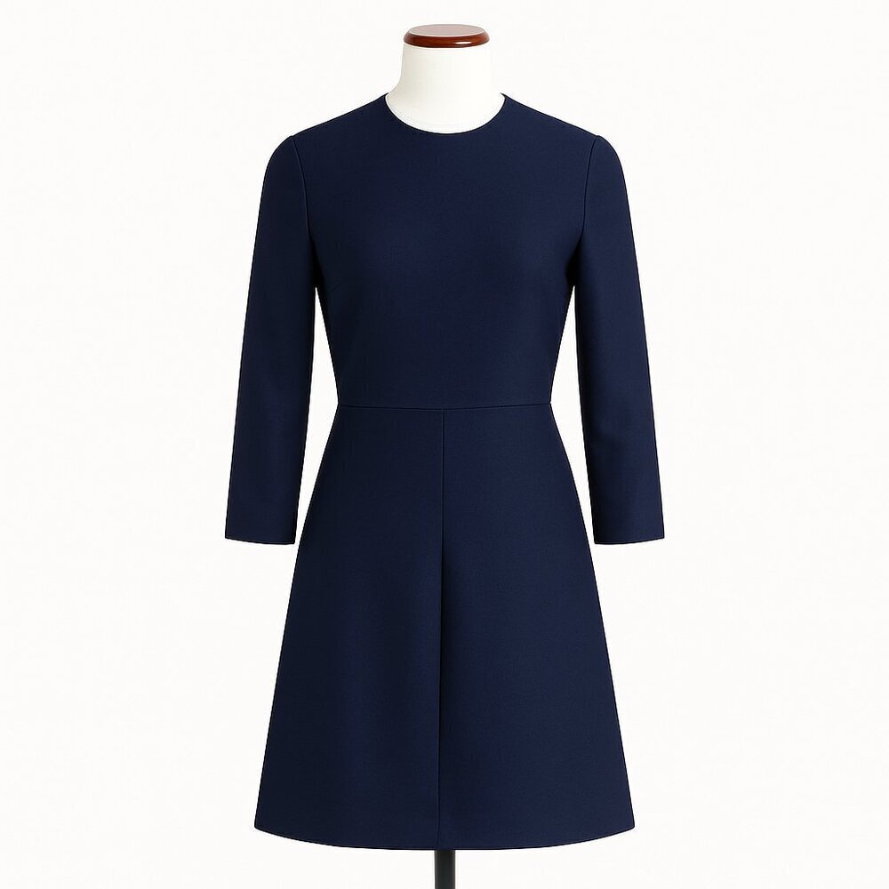 & Other Stories Box Pleat Navy Sheath Dress Exposed Zipper Size 6 Long Sleeve